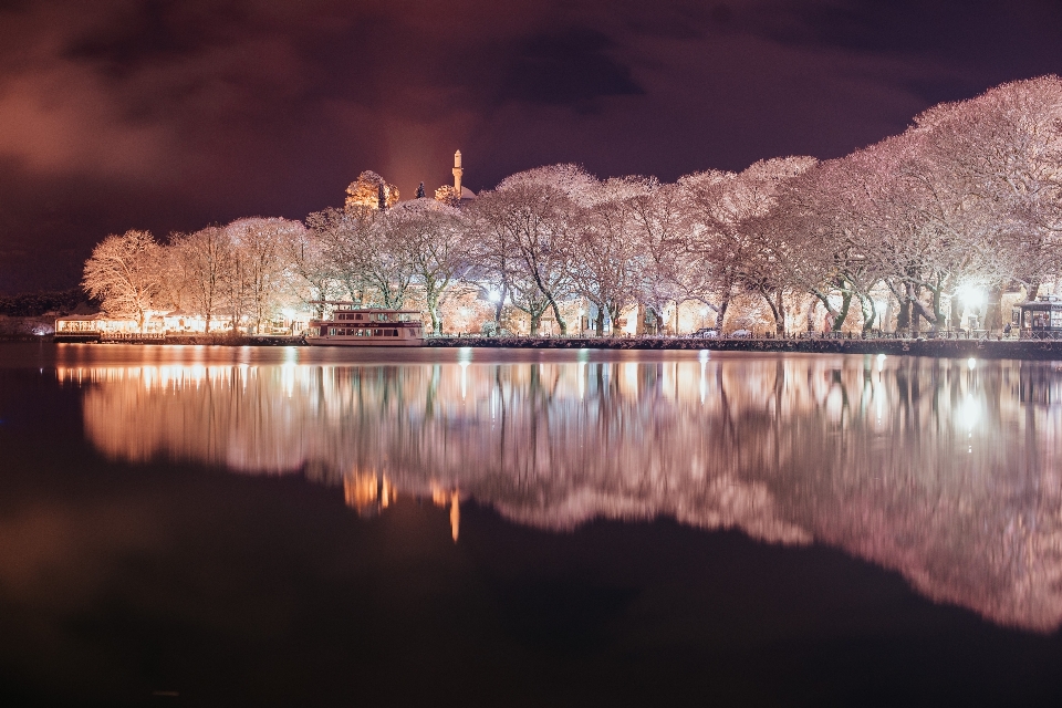 Reflection night landmark bank