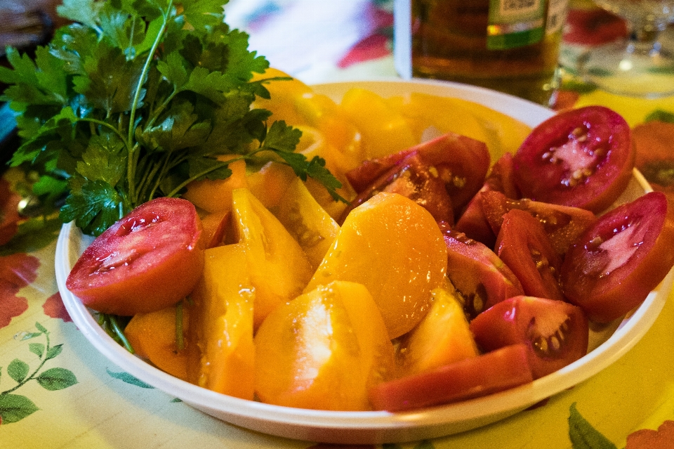 Tomatoes vegetables cut parsley