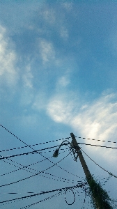 Foto Langit awan saluran listrik di atas kepala
