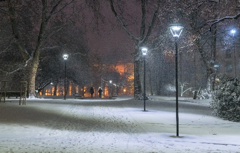 Snow night city atmosphere Photo