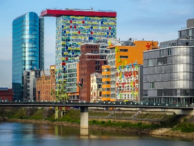 Buildings river bridge bank Photo