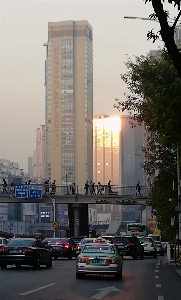 Morning people street flyover Photo