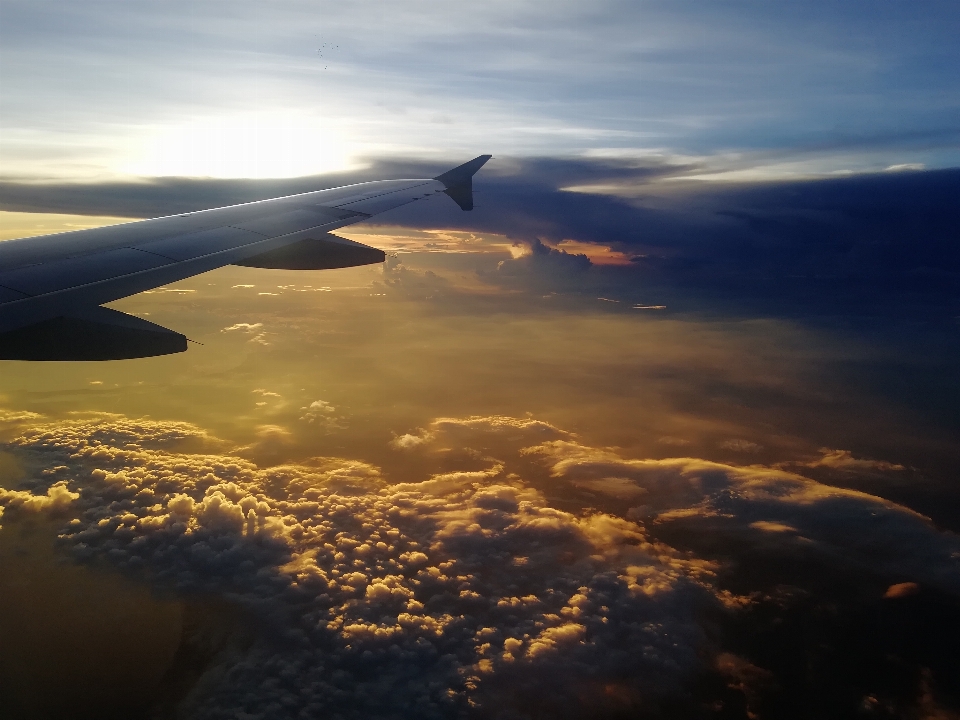 Flight airplane cloud sunset