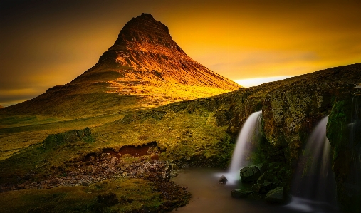 Mountains waterfall sky water Photo