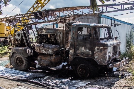 Industrial fire truck burnt Photo