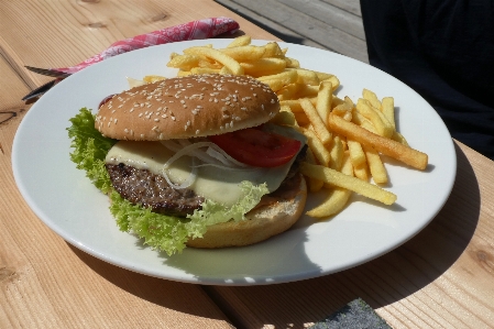 バーガー 食べ物 食べる フライドポテト 写真