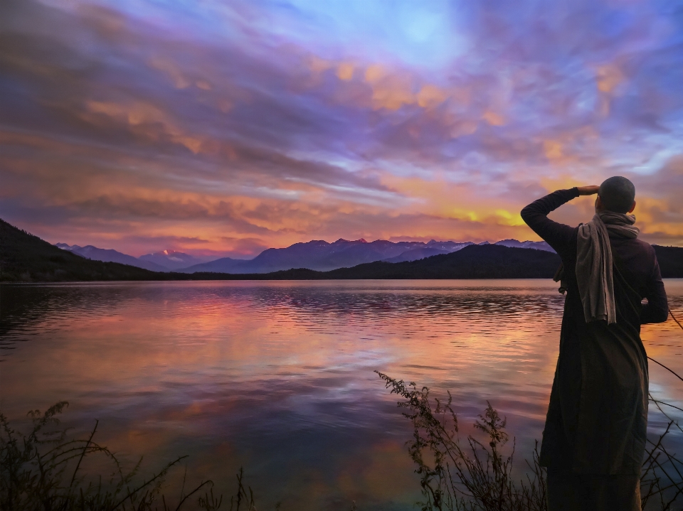 Dusk sunset nun buddhist