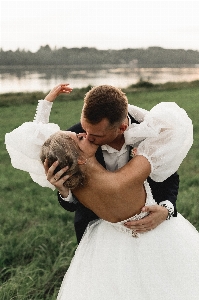 Woman wedding dress bride sky Photo