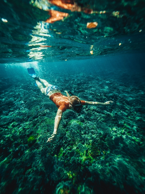 Woman water green underwater