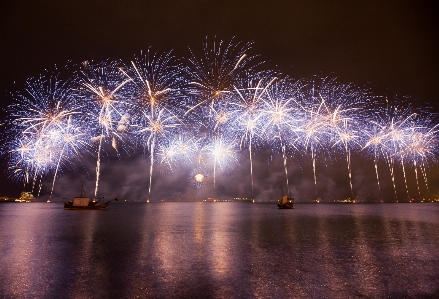 木 花火 水 空 写真