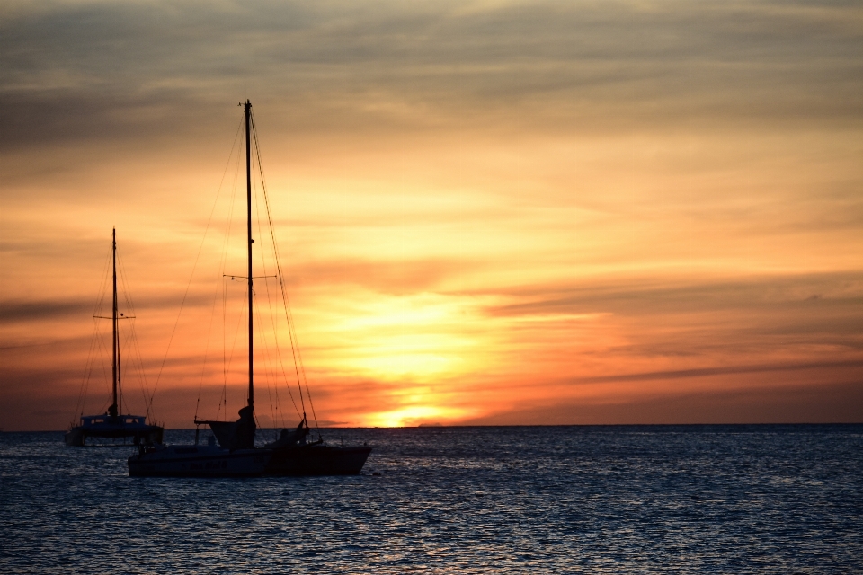 Sea boat sunset aruba