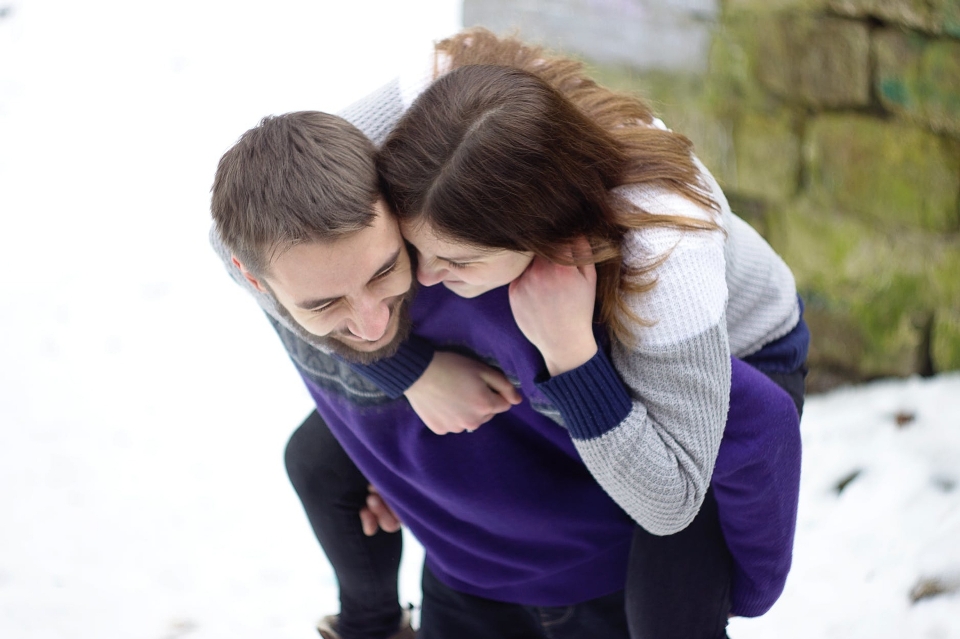 Couple smile people in nature snow