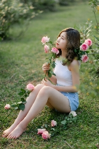 Woman face hair flower Photo