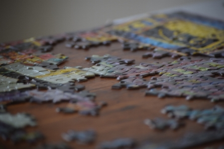 Puzzle closeup pieces wood Photo