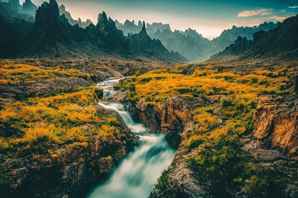 Natural mountain sky water