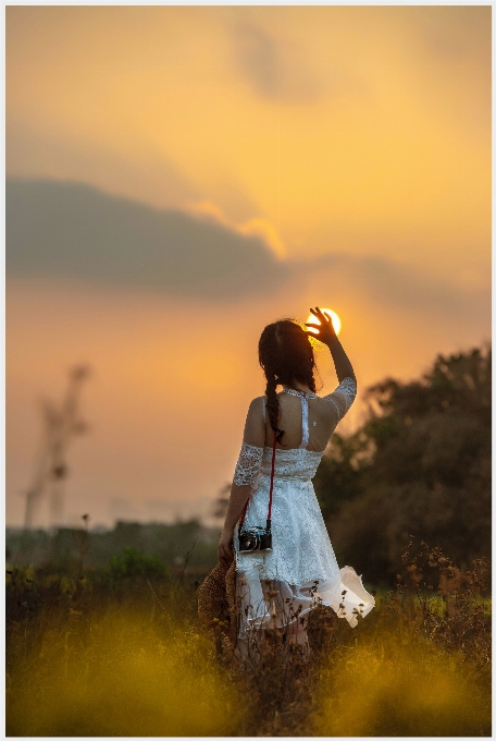 Woman sky cloud people in nature