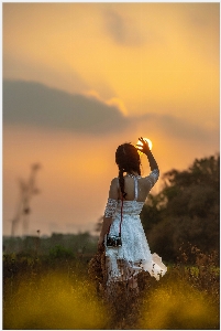 Woman sky cloud people in nature Photo