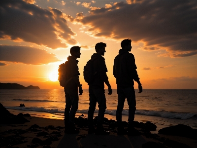 Sea sunset silhouette people Photo