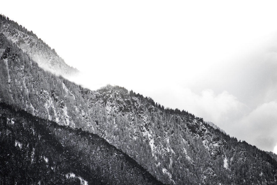 Montagne neige hiver noir et blanc
