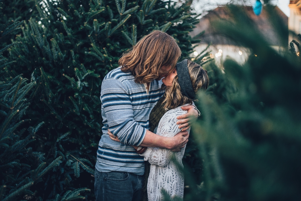 Arbre lumière du soleil baiser couple