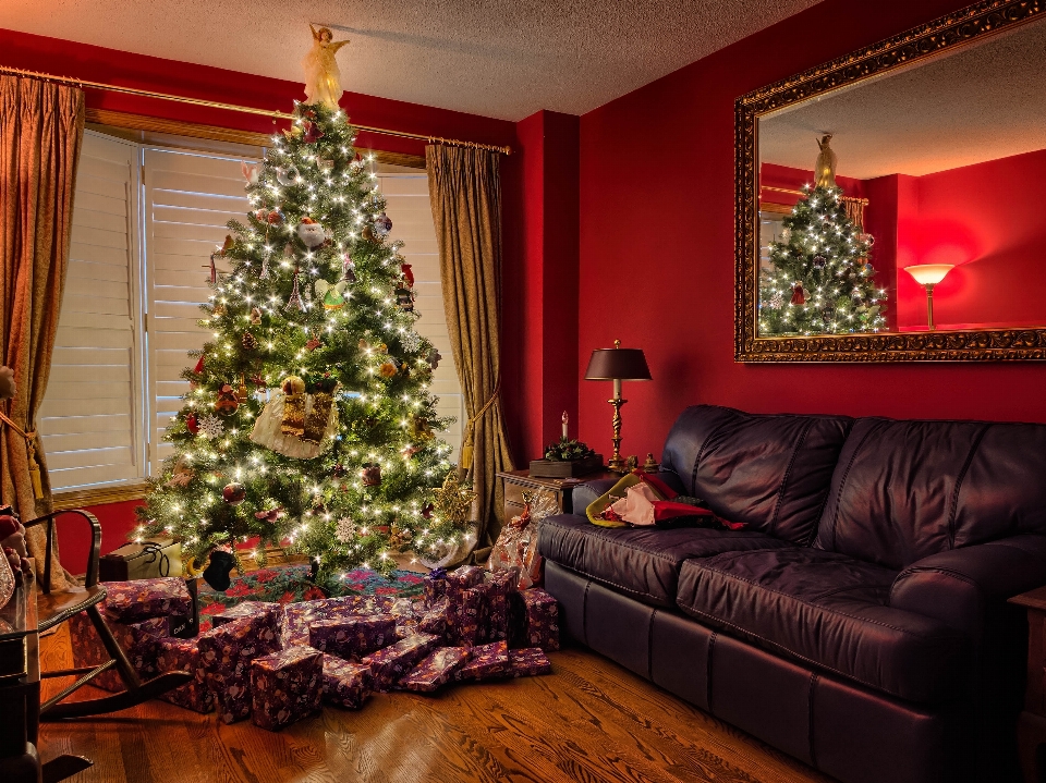 árbol rojo sala de estar habitación