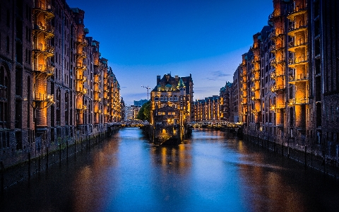 Night river canal cityscape Photo