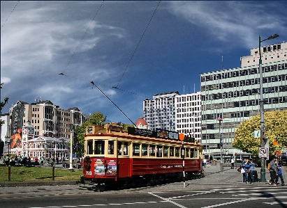 Cityscape downtown tram transport Photo