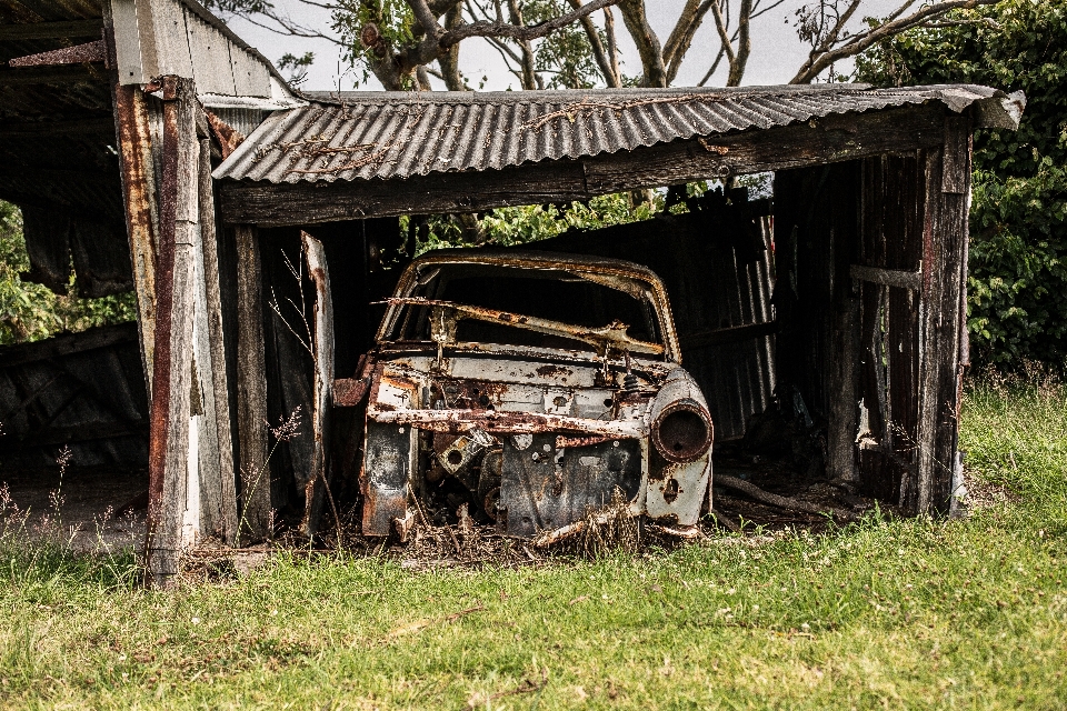 车 农场 老的 小屋