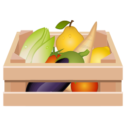 Frutas, cesta, verduras