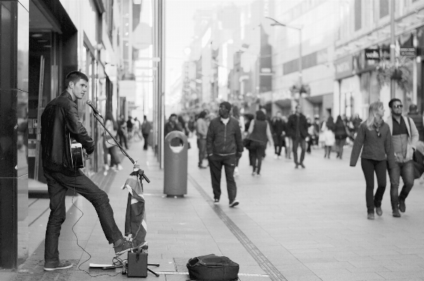 Pedestrian black and white people road Photo